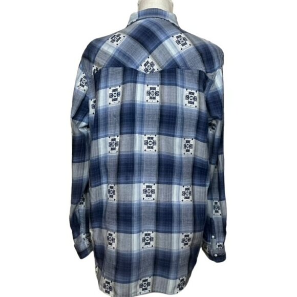 AMERICAN EAGLE Pearl Snap Boyfriend Fit Blue Plaid Shirt - Size XL - Picture 2 of 7